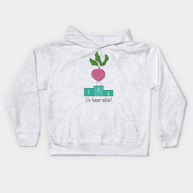 Un-beet-able, Funny Beetroot Vegetable Kids Hoodie by Dreamy Panda Designs